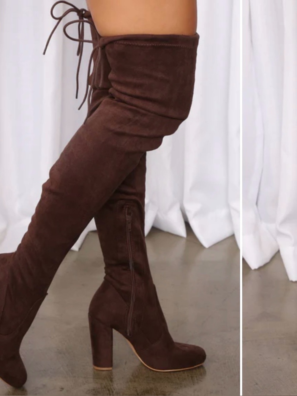 Women's Over-the-Knee Brown Suede Block Heel Boots